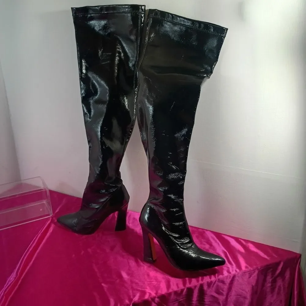 Rouge Helium Women's SZ 6.5 Black Over The Knee Heeled Boots .